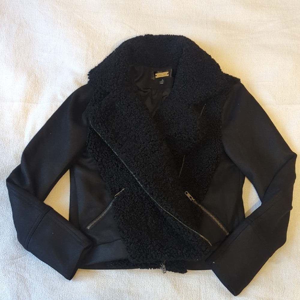 Greylin Women's Black Shearling Moto Jacket